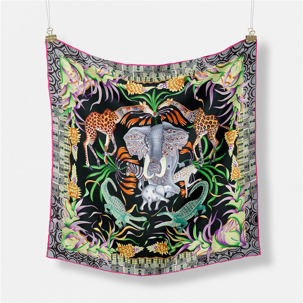 53 cm Elefant Giraffe Zebra Quadrat Schal Marke Design Pferd Luxus Seide Frauen Schal Bandana Stirnband Mode Hijab Halstuch – Detail 10
