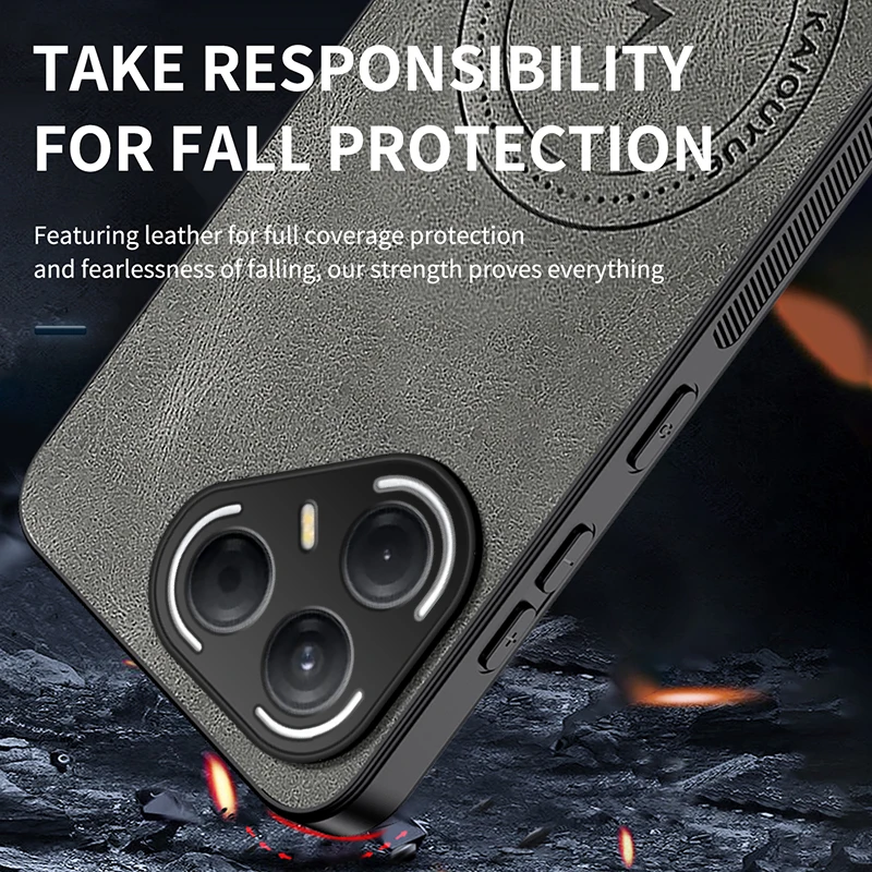 Tecno Pova 7 Pro: Stylish Leather Shockproof MagSafe-Compatible Phone Case with Ultra Magnetic Wireless Charging Cover