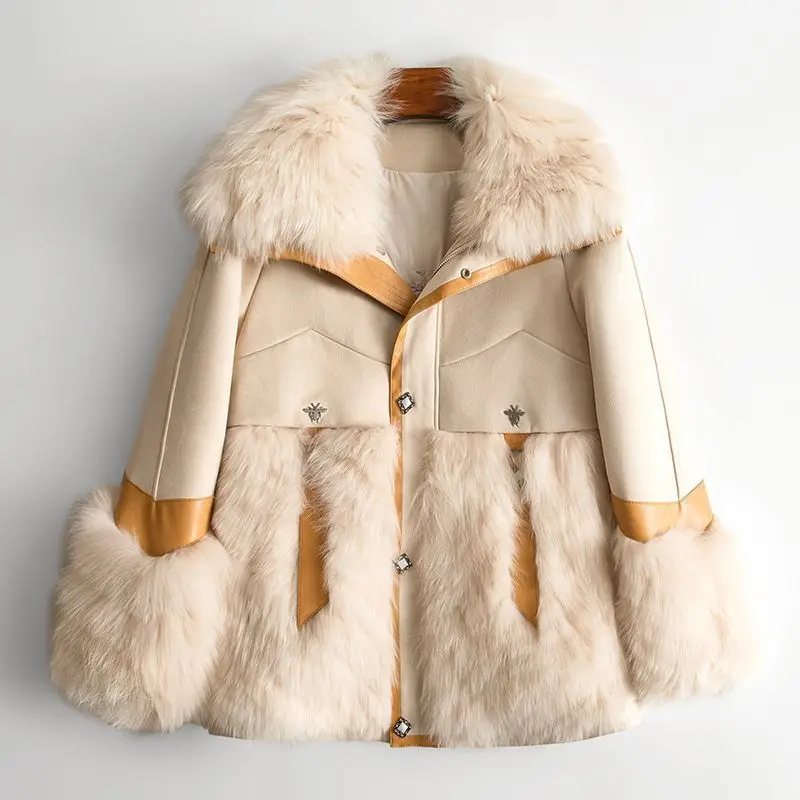 

Small amount of clothing Spring fox fur patchwork goose down jacket new casual small stature women's fur jacket2023