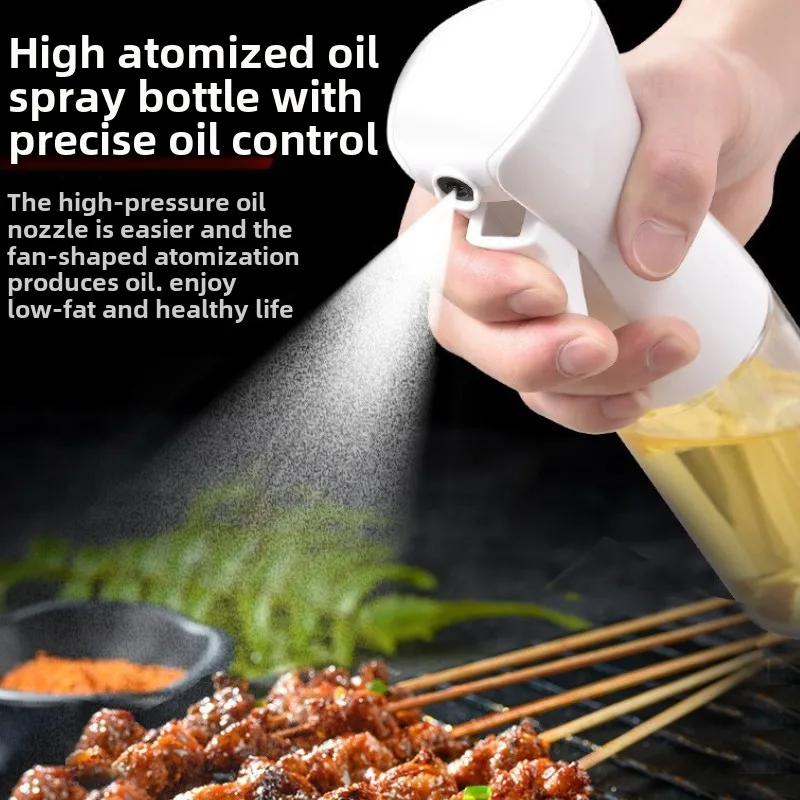 Kitchen glass spray bottle edible oil glass bottle air fryer press atomizing spray pot