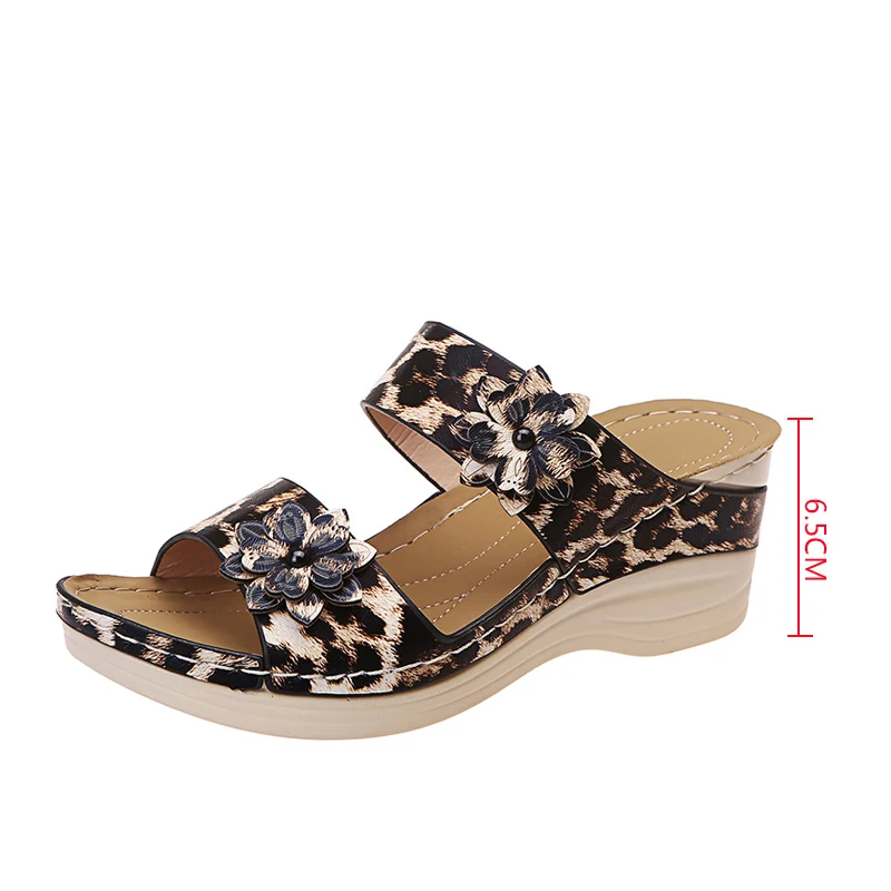 Premium Orthopedic Slippers New Summer Shoes Woman Plus Size Wedge Platform Sandals Retro Rome Casual Leopard Beach Slides