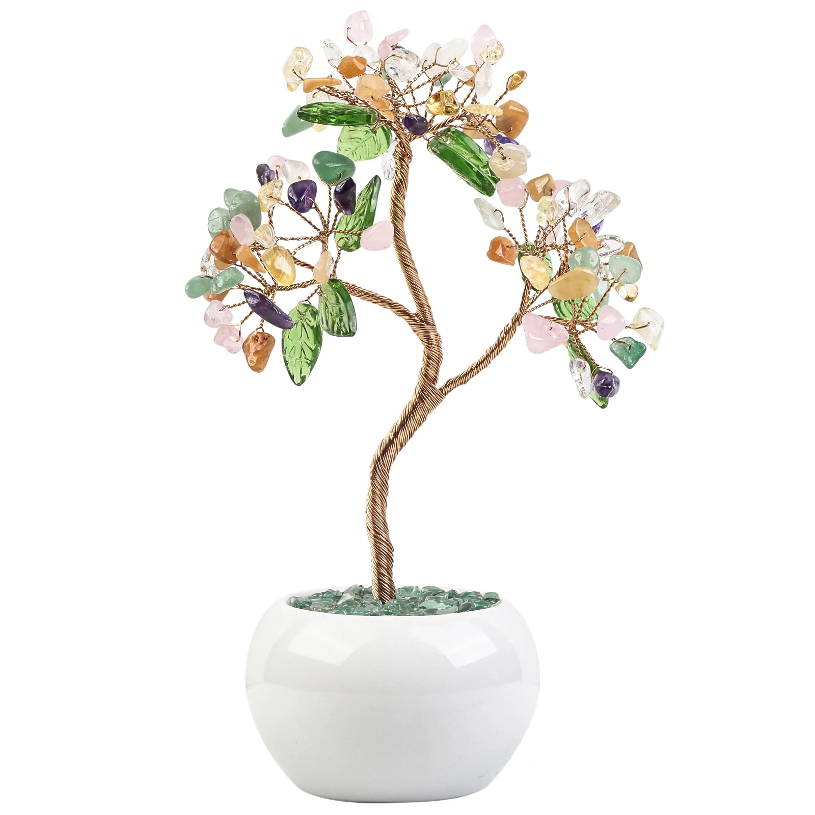 Healing Aquamarine Crystal Money Tree With Ceramic Base Bonsai Lucky Tree Feng Shui Home Decor Desktop Ornaments