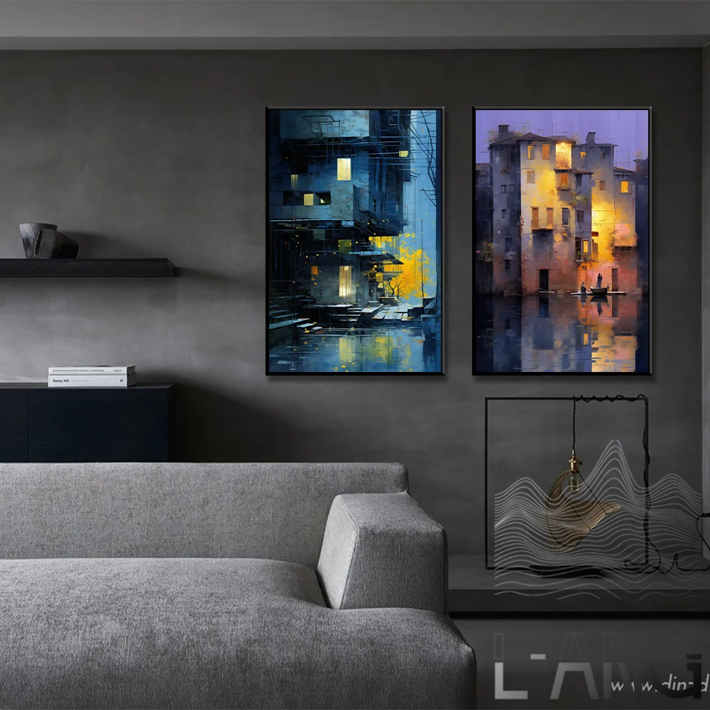 

Abstract Dream Architecture Graffiti Watercolor Style Poster Canvas Painting Wall Living Room Bedroom Study Home Decoration