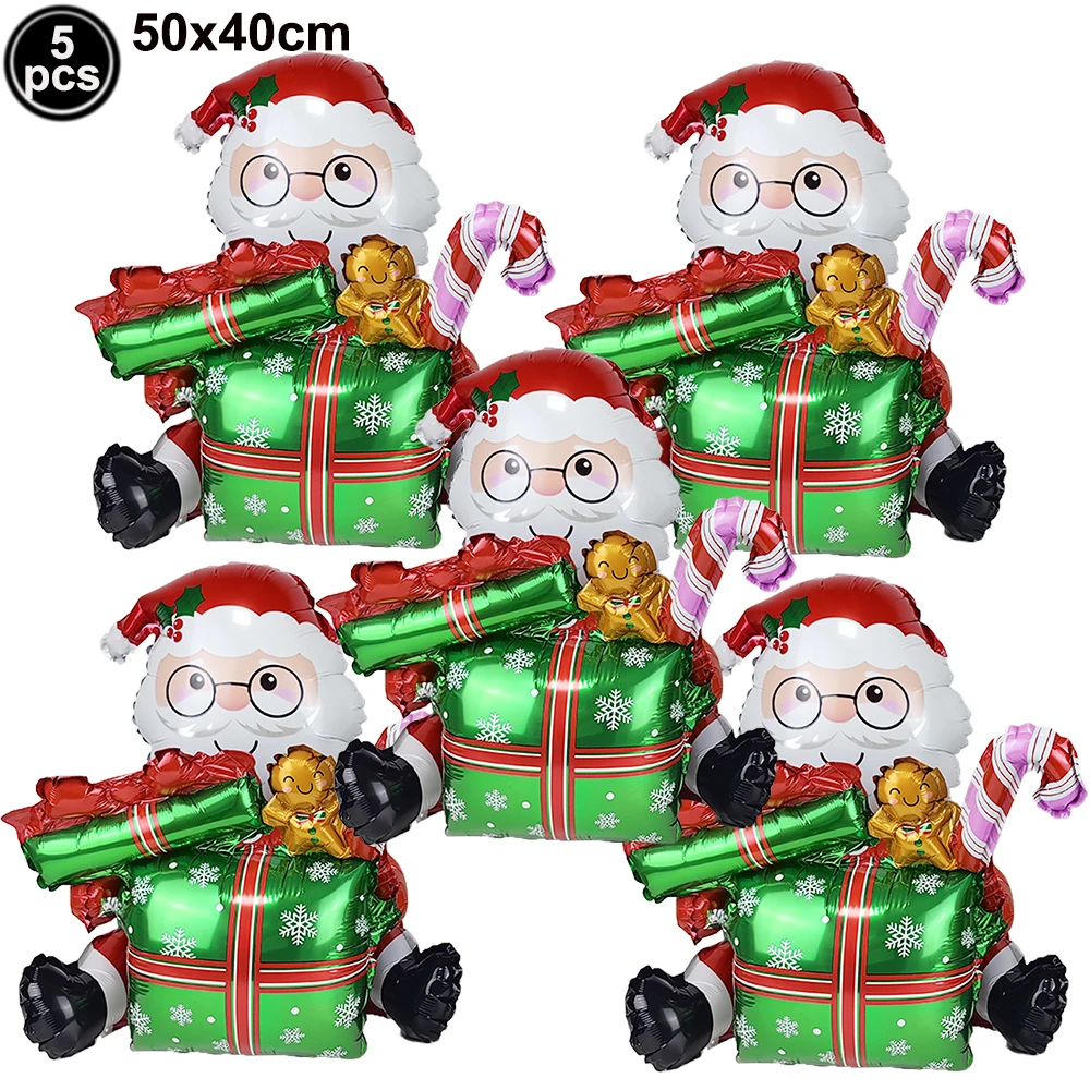 thumbnail image 1 of 5 globos navideños que incluyen una caja de regalo, globo de reno de Papá Noel, globo de bastón de caramelo rojo, globo de estrellas rojas y verdes, decoraciones navideñas, 1 of 5