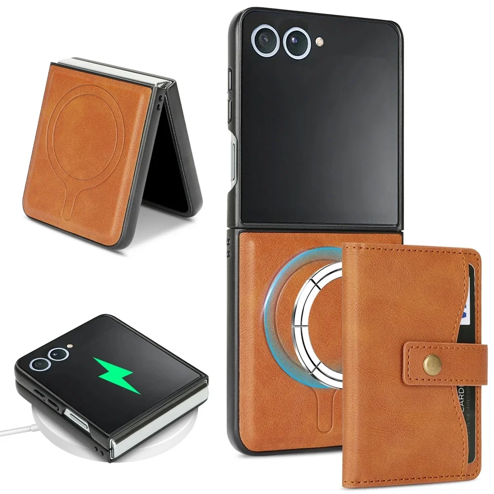 Magnetic Leather Wallet Phone Case with Kickstand and Card Holder