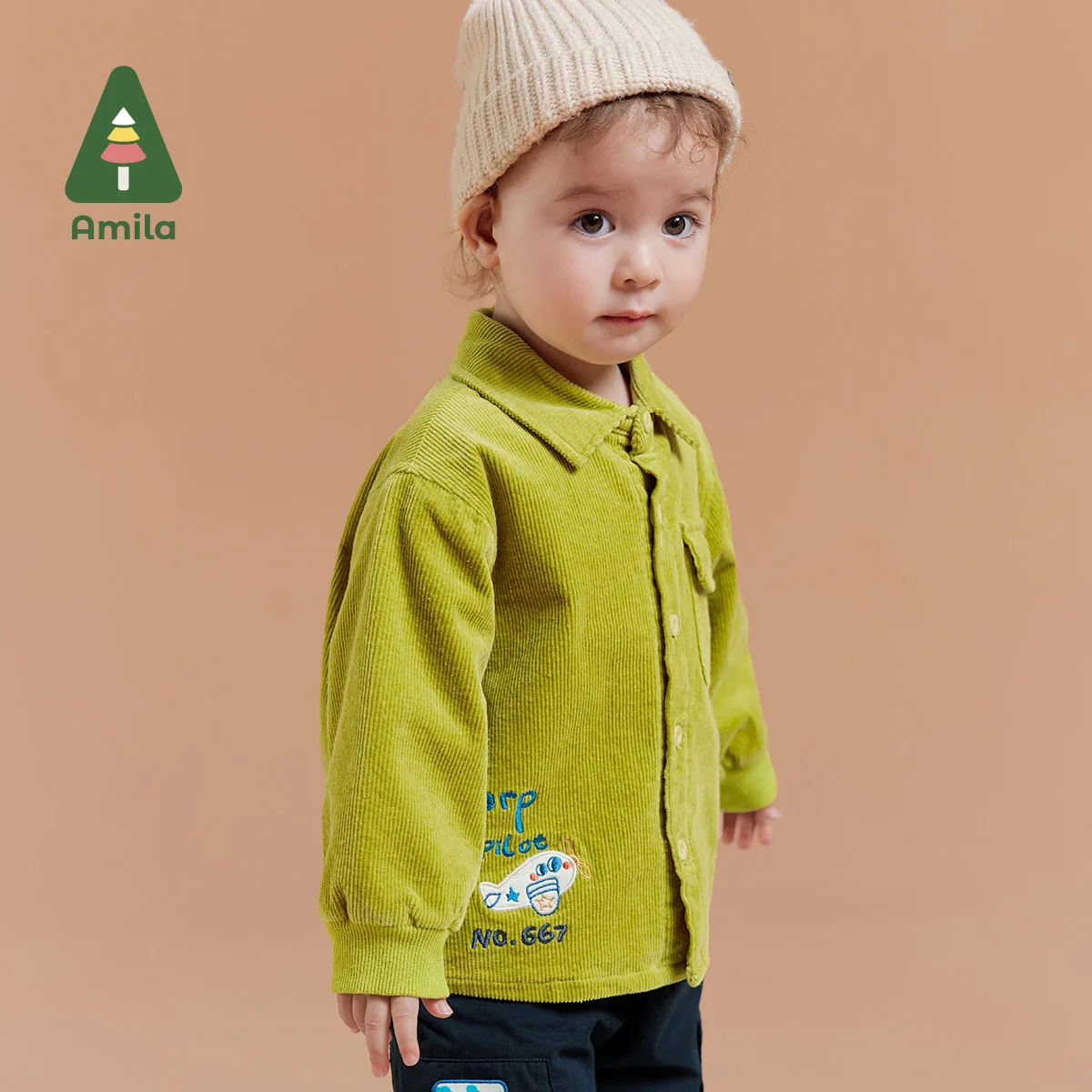 Amila Baby Boy Shirt Winter New Multicolour Fleecing Embroidery Fashion Warm Children's Formal Blouse Baby Clothing