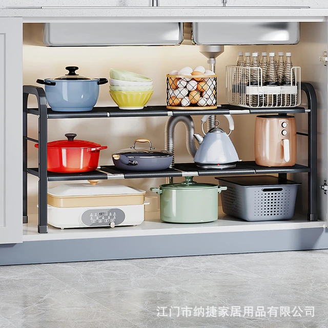 Kitchen Storage Shelf Multifunctional Pan Organizer Rack 3-tier Under Sink  Cabinet Counter Storage Shelf For Pans, Pots, Dishware, Utensils, Cookware