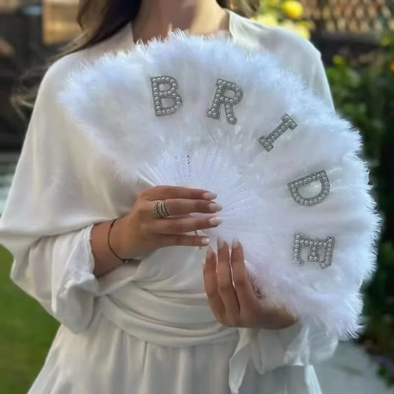 Bride Feather Fan White Bachelorette Hen Do Party Bach Weekend Girls Trip Red Pink Wedding Bridal Shower Decoration Gift 1PCs