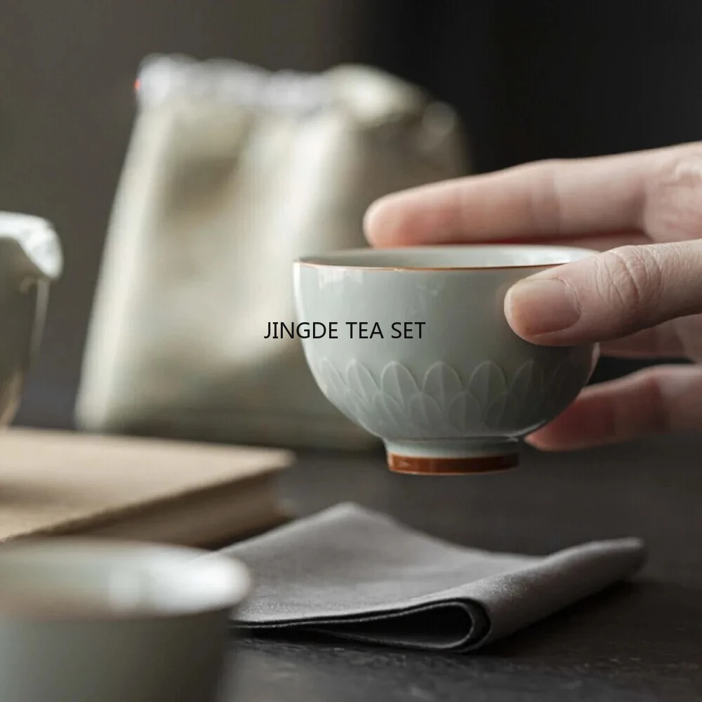 1 bowl 2 cups retro lotus leaf ceramic tea set travel tea art covered bowl kung fu tea set