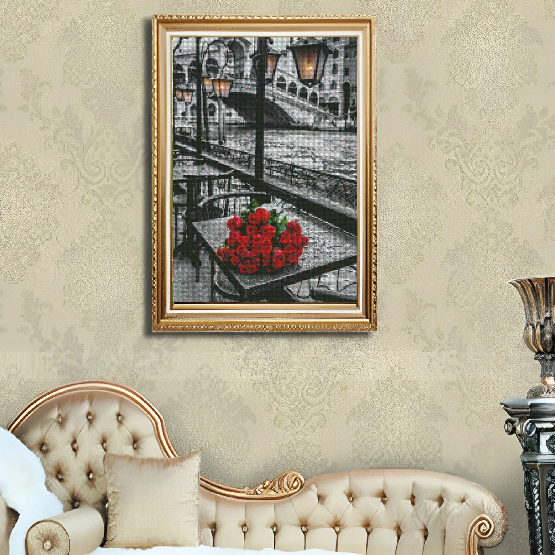 Cross Stitch Flowers on the Table Scenery Embroidery KitsCotton Thread Painting DIY Needlework Set Counted Printed on Canvas11CT