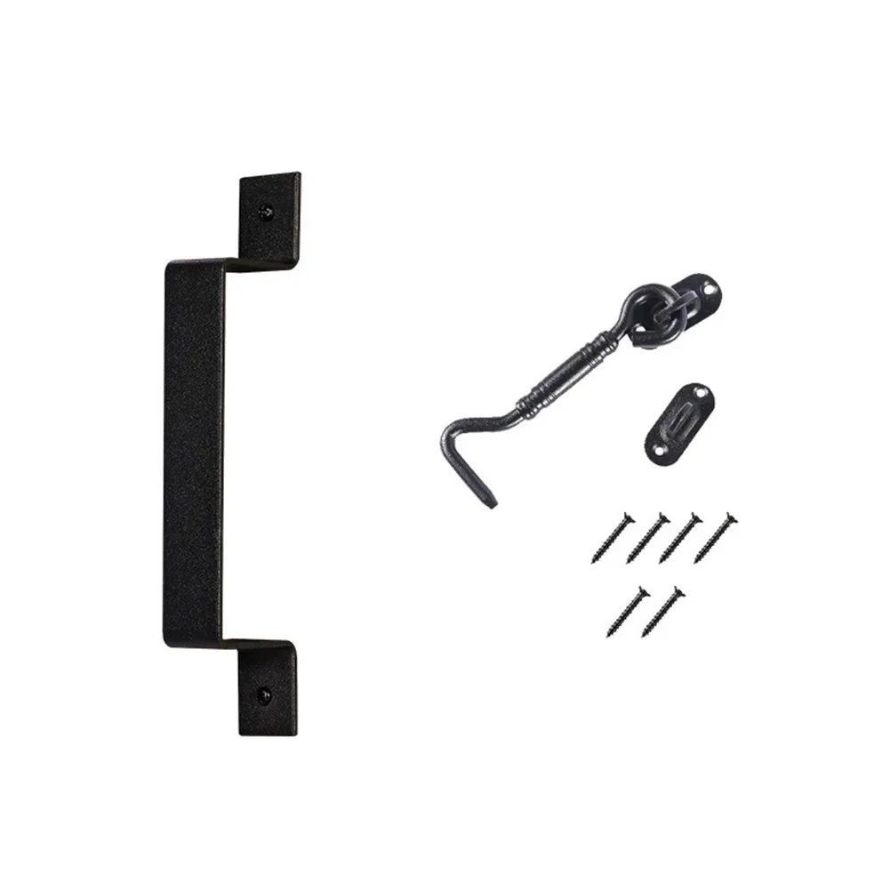 Description Picture 2 of itemSliding Barn Door Handle Hardware Set Pull Flush Gate Hardware Kit Set Matte Black Iron Door Lock Home Improvement