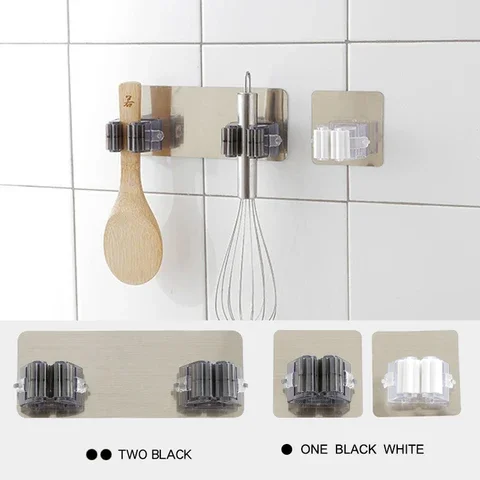 

Non-marking Viscose Hooks Multifunctional Mop Holder Nail-free Wall Hangingrack Kitchen Bathroom Waterproof Shelf