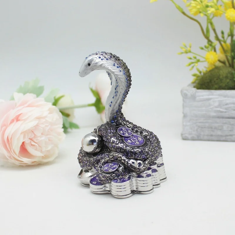 SHINNYGIFTS Enamel Animal Snake Trinket Box Cobra Metal Craft Home Decorative Gift Box