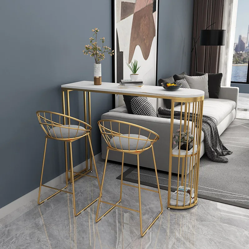 

Nordic Stone Plate Bar Counter Home Long Table Wall Oval Bar Counter Simple Kitchen Living Room High Leg Table and Chair