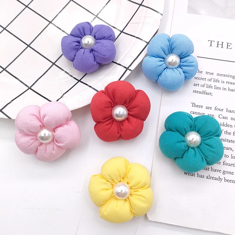 

15PCS Fabric filled cotton dots fabric patch macaron pearl flower headdress accessories diy clothes shoes bags accessories