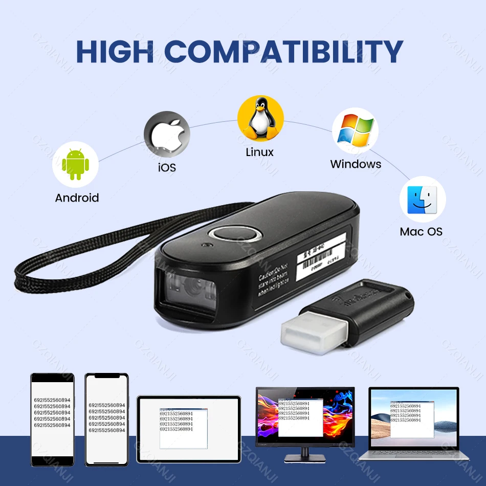 Bluetooth 2D Mini Mobile Pocket Barcode Scanner Portable 2.4G Wireless 1D 2D QR PDF417 Bar Code Reader for Warehouse Inventory