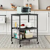 Microwave oven rack, 3-layer kitchen cart with small pastry rack stored on wheels and 10 hooks, coffee bar cart 1
