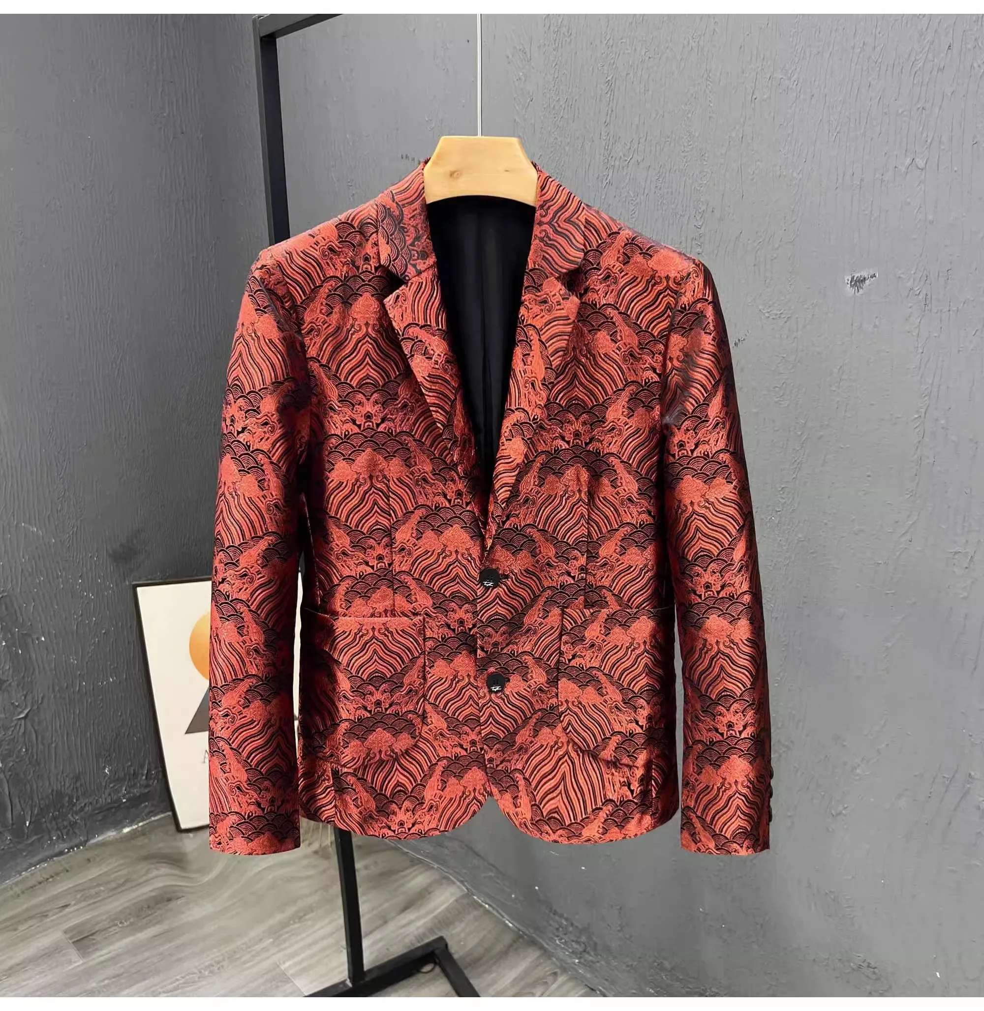 J-6024 High end patterned men's suit jacket for spring and autumn slimming performance clothing, suit