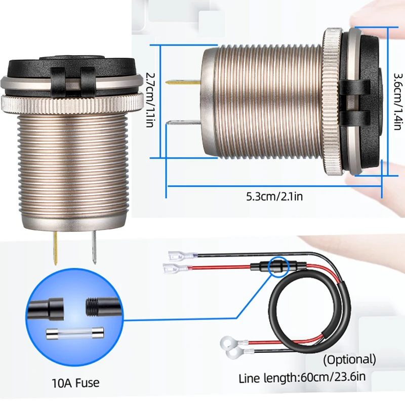 고속 충전 3.0 듀얼 USB 차량용 충전기, 고속 어댑터 소켓, 알루미늄 전원 콘센트, LED 전압계 포함, 12V, 24V, 해양 보트