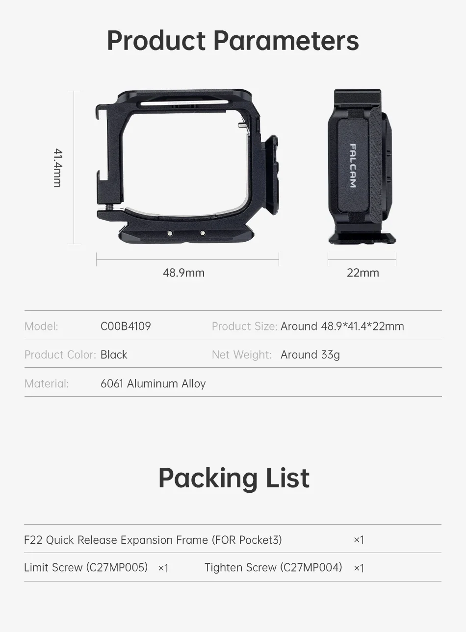 F22 Quick Release Expansion Frame For DJI OSMO Pocket 3 Compatible with F22 Magl