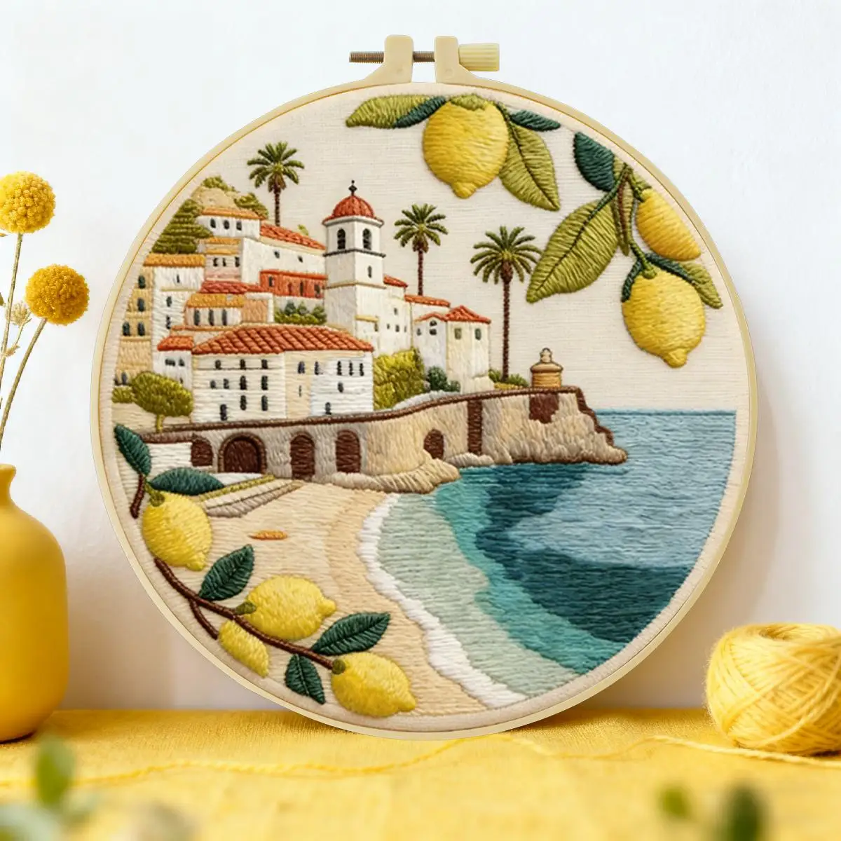 1 Stück 20X20CM/15X15CM 7,87/6,3 Zoll Küsten-Stickerei-Starter-Kit DIY-Kit DIY-Stickerei-Set Handarbeiten Heimdekoration