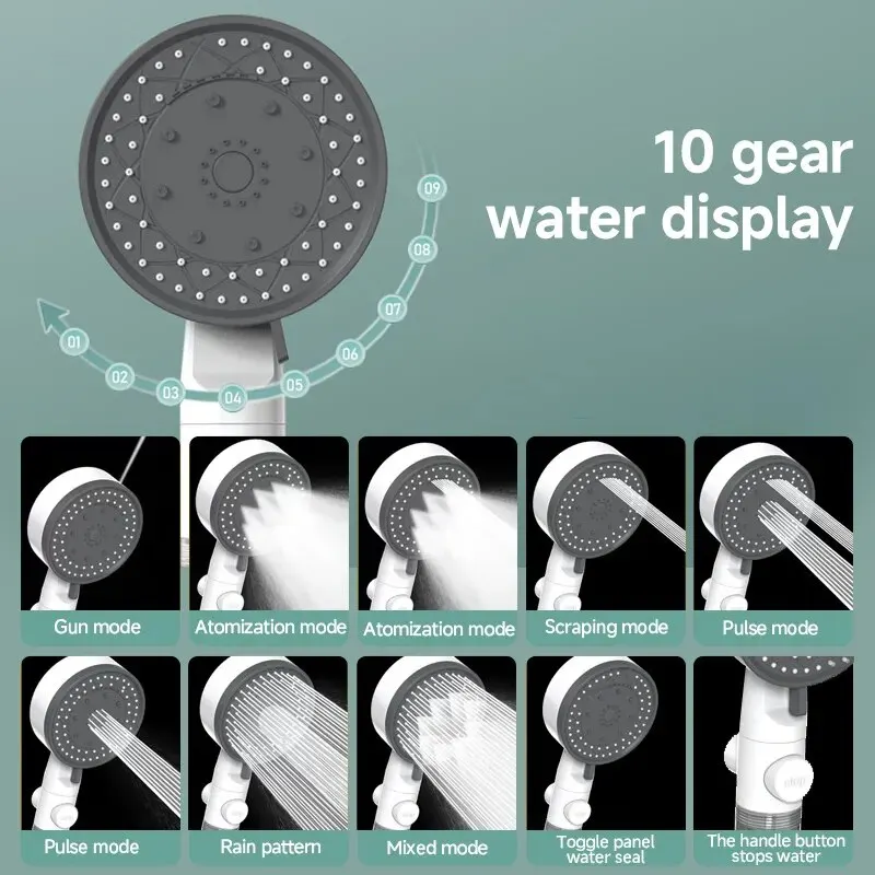 Shower Head 8 Mode Water Filter Adjustable High Pressure Shower Portable One-Key Stop Bathroom Accessories