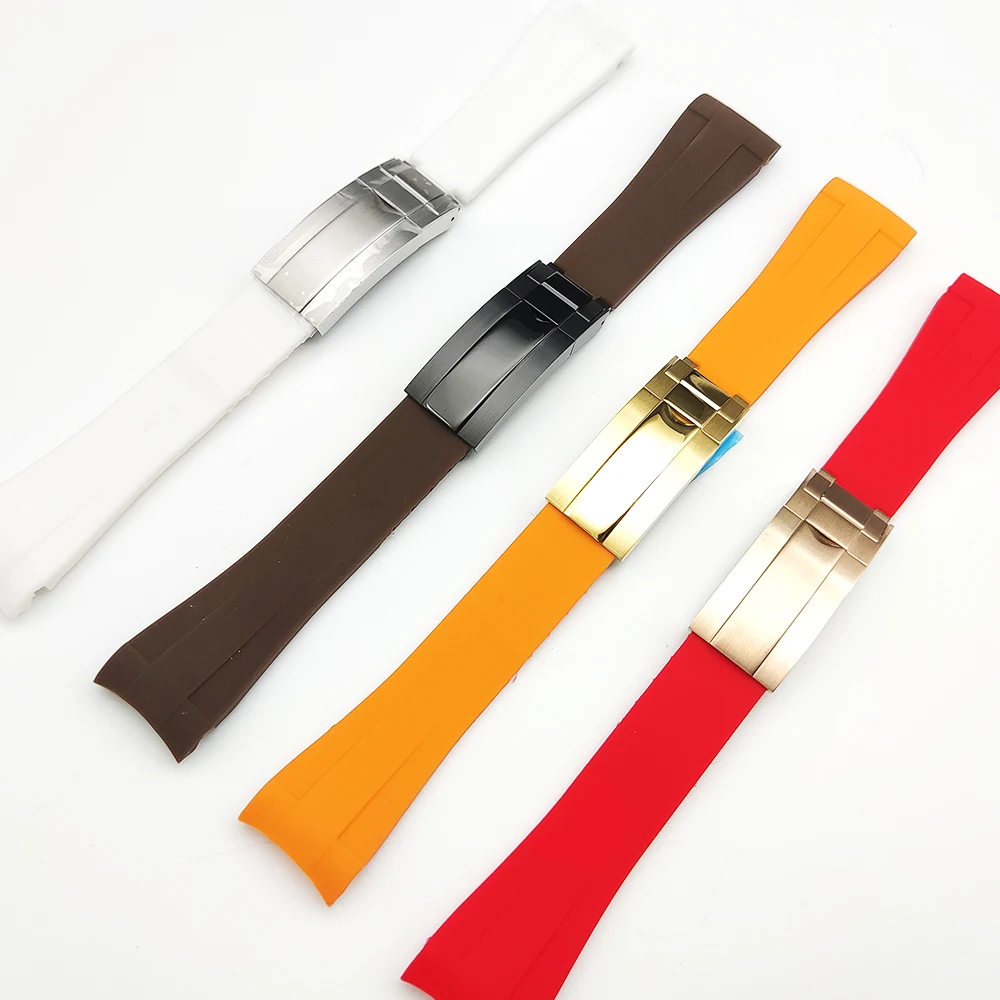 

20mm Silicone Rubber Strap Angled Folding Buckle for Men's Mechanical Watches Men Watch Accessories