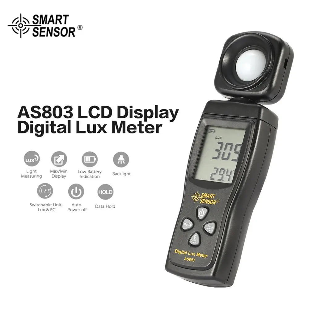 

AS803 Digital Lux Meter Luminance Tester Light Meter 1-200000 Lux Tools Photometer Spectrometer Actinometer SMART SENSOR