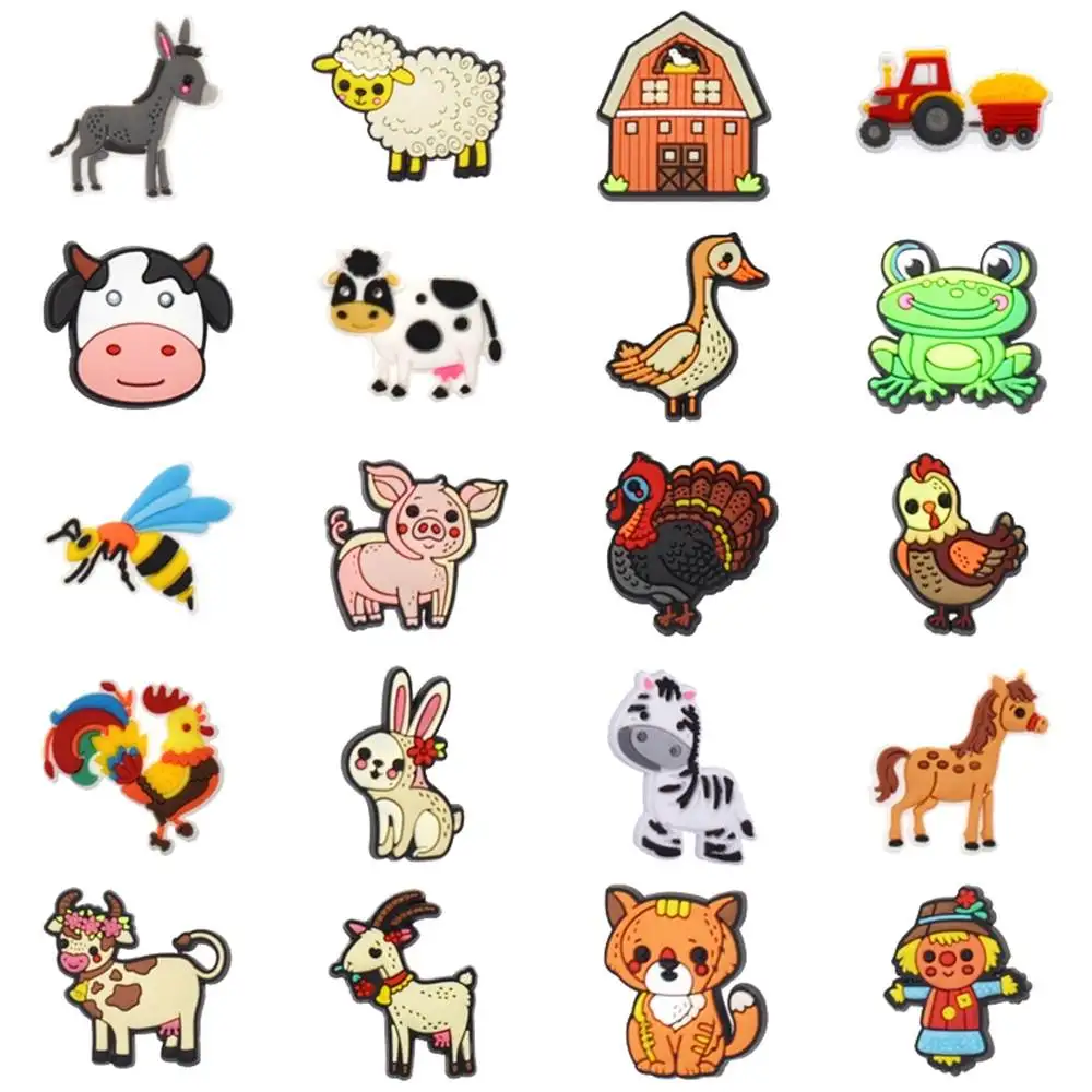 

Hot Sale 1pcs PVC Shoe Charms for Crocs Accessories Farm Badge Women Clogs Buckle Kids Pins Decoration Jeans X-mas Gift