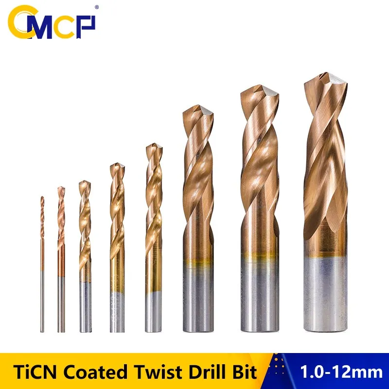 CMCP 1pc TiCN Coated Carbide Drill Bit 1.0-12mm Twist Drill Bit Monolithic Drill For CNC Lathe Machine Metalworking Drill
