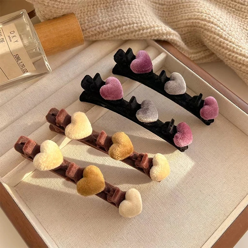 

Love Heart Flocking Hair Clip Braid Hairpins Hair Clip Pin For Women Girls Double Layer Tool Hairgrips Accessories Headwear