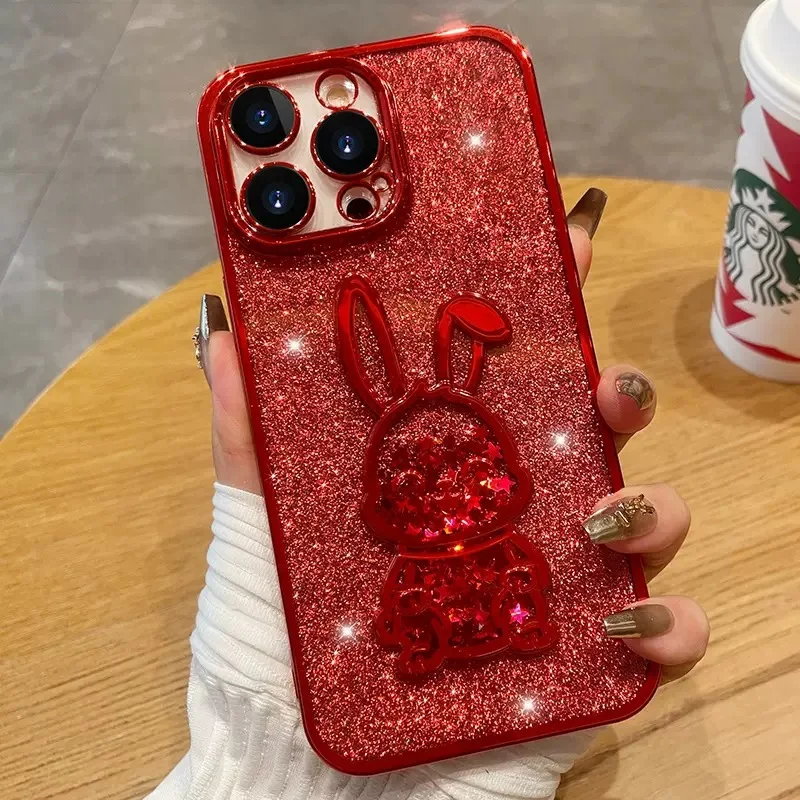 Per Iphone14 Pro Max Custodia Nuova Polvere Flash Elettrolitica Quicksand Rabbit Iphone 14 13 Cover Protettiva Anti-Caduta All-Inclusive