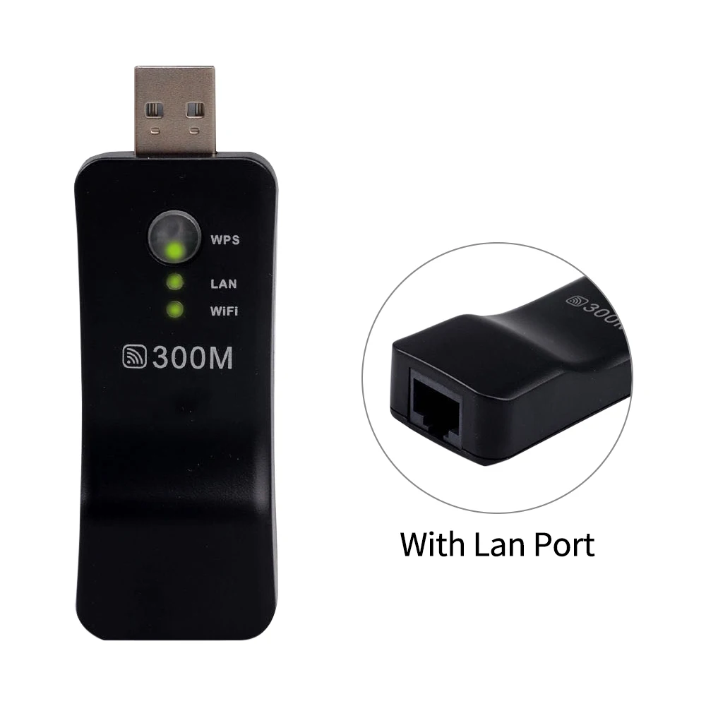 범용 USB 무선 WiFi 스마트 300Mbps TV 네트워크 어댑터 범용 HDTV RJ45 랜 포트 리피터 AP WPS (삼성  TV용)