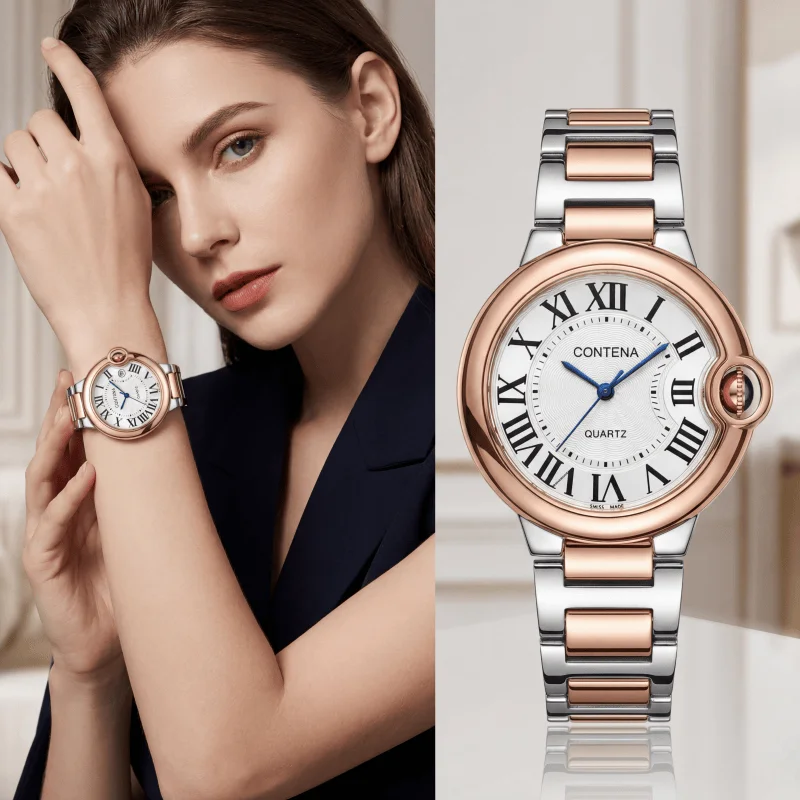 Luxury Women's Elegant Stainless Steel Bracelet Watch with Roman Dial