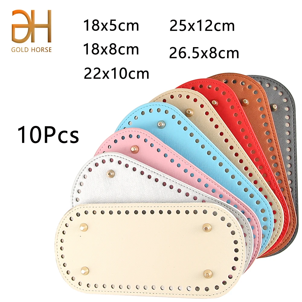 Lot De 5 Fonds De Sac En Cuir PU Pour Crochet/tricot - 18x8 Cm Ovales - Avec Trous Pré-percés Et 4 Clous Métalliques - Pour Sacs à Main, Bandoulière, DIY