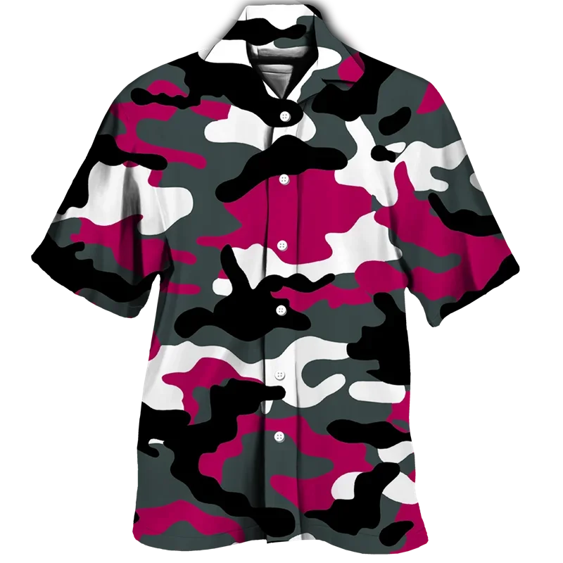 thumbnail image 1 of Nuevas camisas de hombre con estampado 3D de camuflaje, camisetas casuales de manga corta con cuello vuelto para parejas, camisas militares tácticas de un solo pecho, 1 of 5
