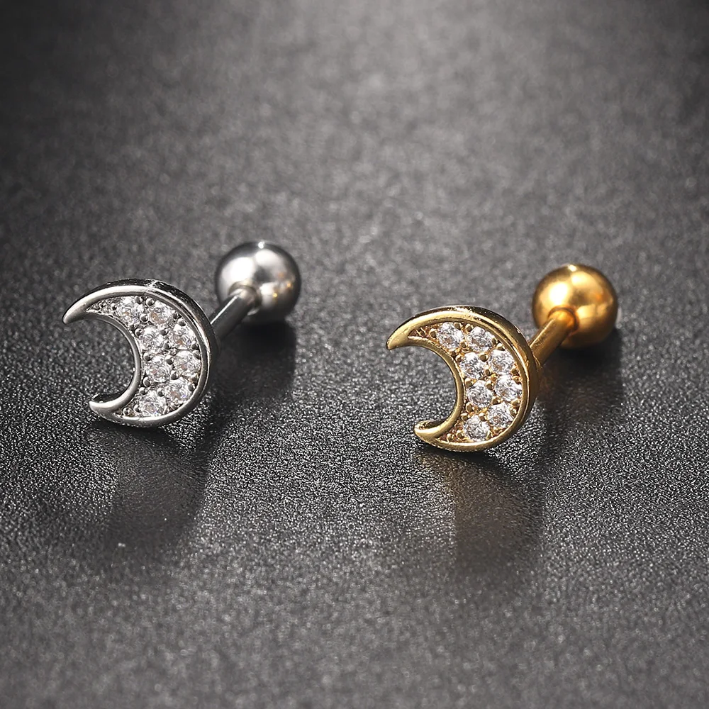 Kakonia Set di 9 piercing per elica da donna, in acciaio chirurgico, per orecchio, farfalla, trago, oro, oro, argento, oro rosa, Acciaio inossidabile