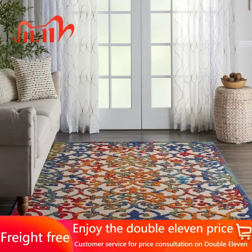 

Aloha Indoor/Outdoor Transitional French Country Multicolor 5'3“ X 7'5” Area Rug Carpet for Rooms Rugs Living Room (5' X 8')