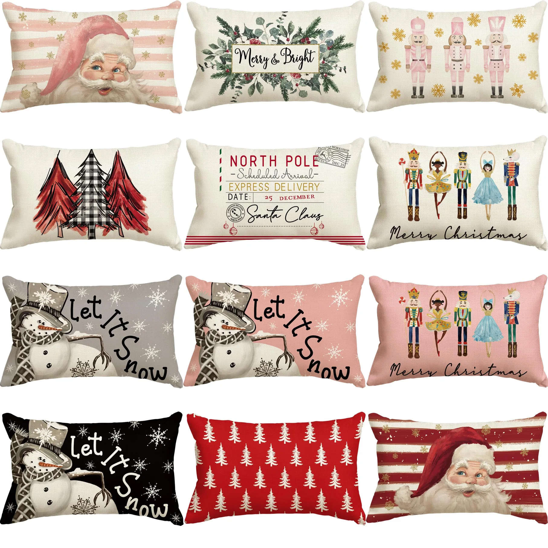 30*50CM Christmas Pillow Covers Linen Snowmen Gingerbread Man Cushion Covers 2025 Xmas Pillow Case For Sofa Chair Bed Car
