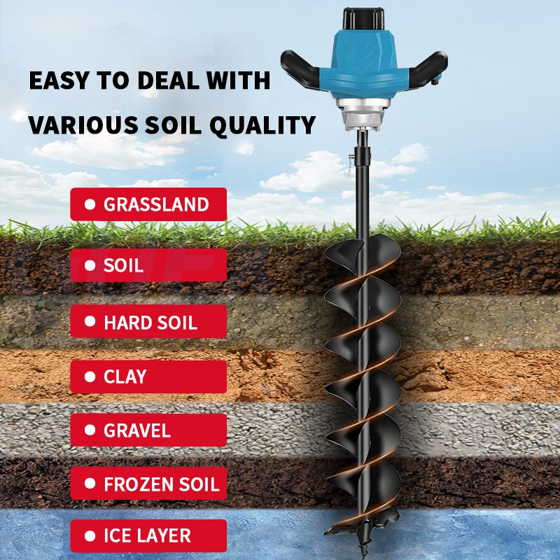Electric Wireless Drilling Machine Multifunctional Adjustable Speed Drilling Machine For Grassland/Soil/Hard Soil/Clay/Gravel