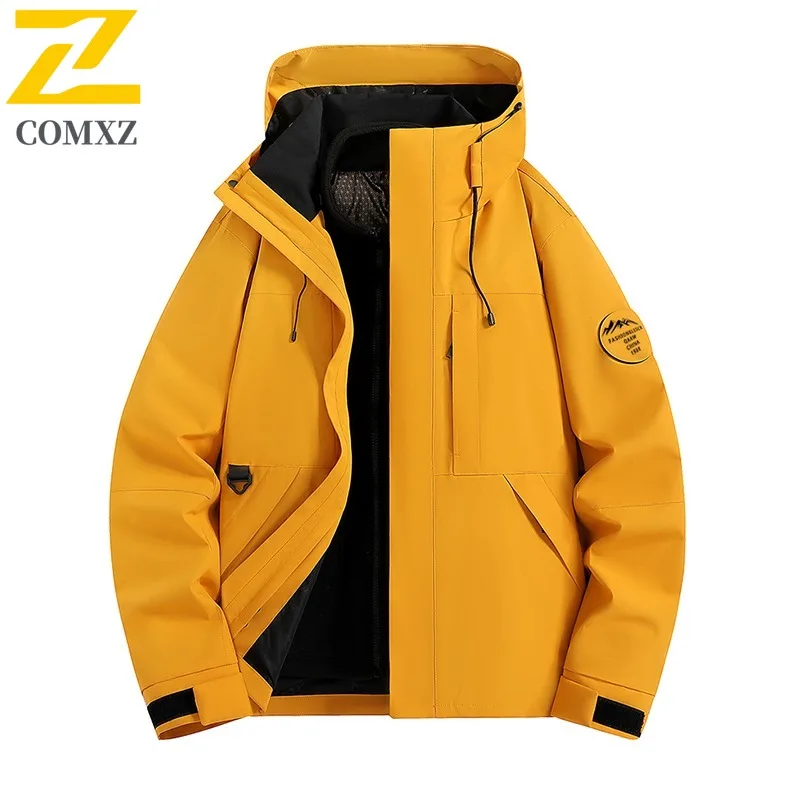COMXZ Men Jacket Premium Hooded Outdoor Mountaineering Thickened Warm Parka 2025 Casual Daily Style Lightweight Winter Coat