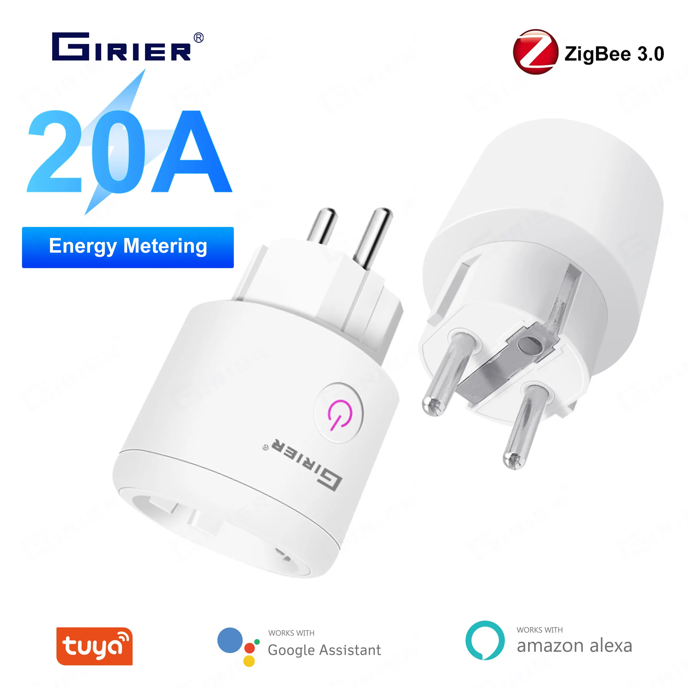 ปลั๊กไฟอัจฉริยะ GIRIER Tuya Smart ZigBee แบบ EU 20A ปลั๊กไร้สาย 4200W พร้อมฟังก์ชันตรวจสอบพลังงาน ใช้งานร่วมกับ Alexa และ Hey Google ได้ 1