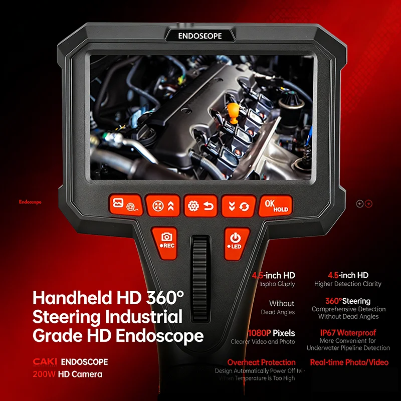 360도 회전식 내시경 1080P 6mm 4.5인치 LCD 모니터 산업용 검사 카메라 디젤 엔진 검사 파이프라인 항공
