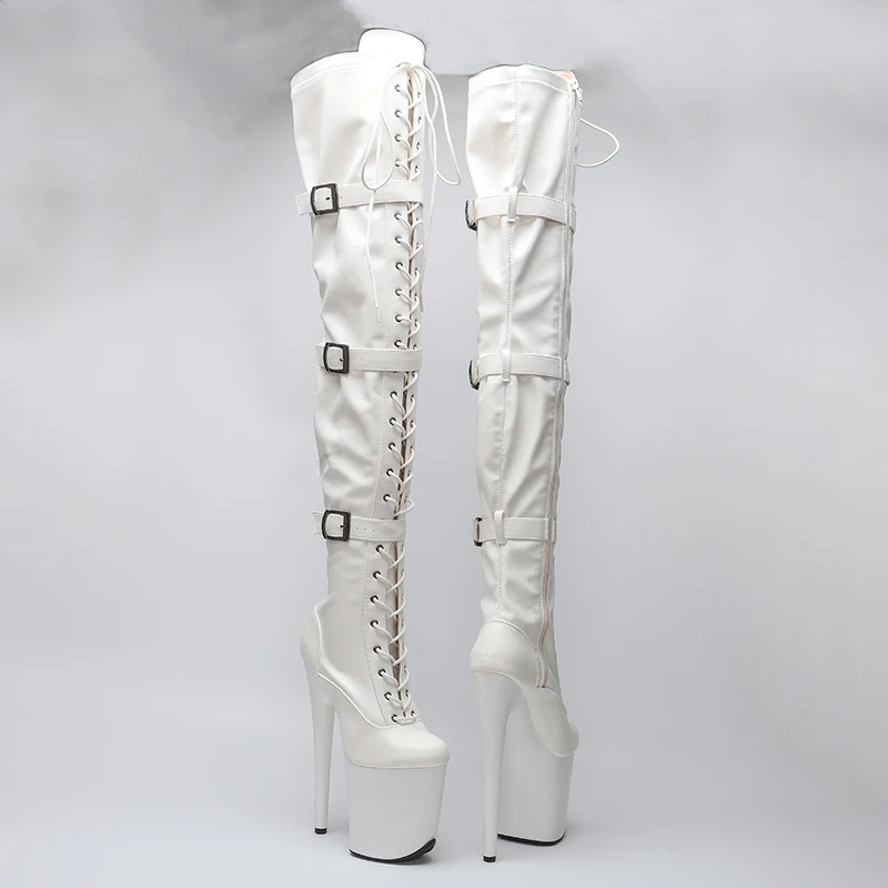 Leecabe  20CM/8inches Matte PU upper Pole dancing shoes High Heel over knee closed toe Pole Dance boots