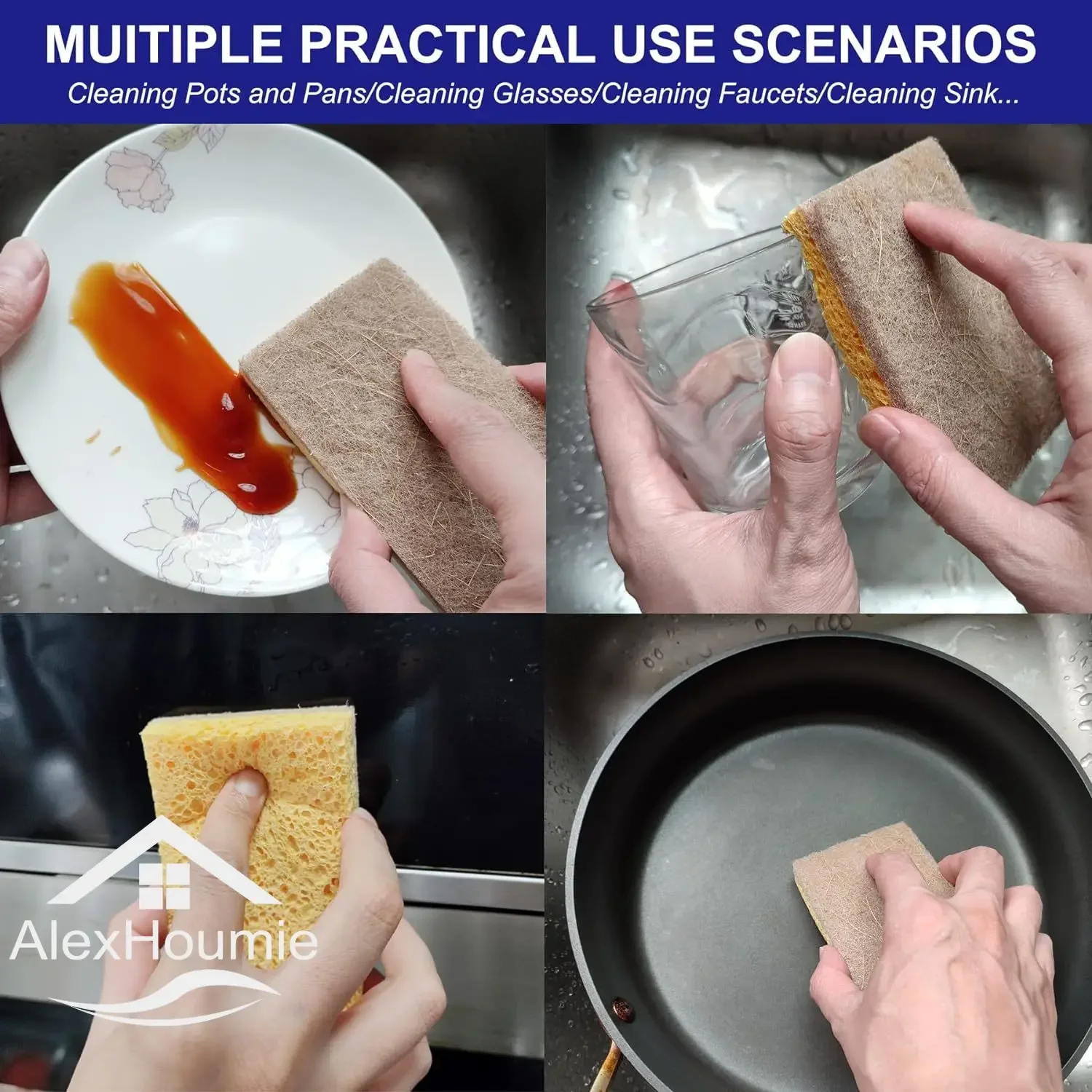 Eco-Friendly Biodegradable Kitchen Sponge Set - Natural Odor-Free Plant-Based Scrubbers (10 Pack)