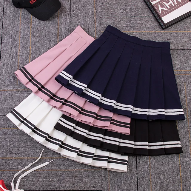 High waist women s skirts striped pleated elastic waist female sweet mini dance plaid skirt y k