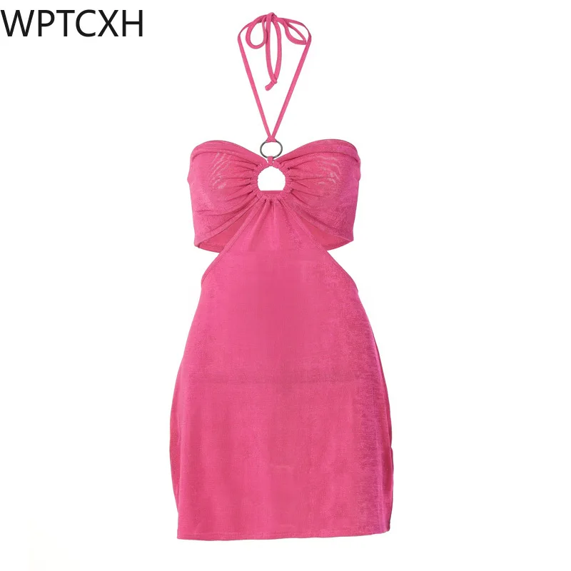 

Spring 2024 New Halter Hollow Fashion Dress Woman Clothing Female Short Party Dresses Catwalk Dresses Summer Vacation Dress