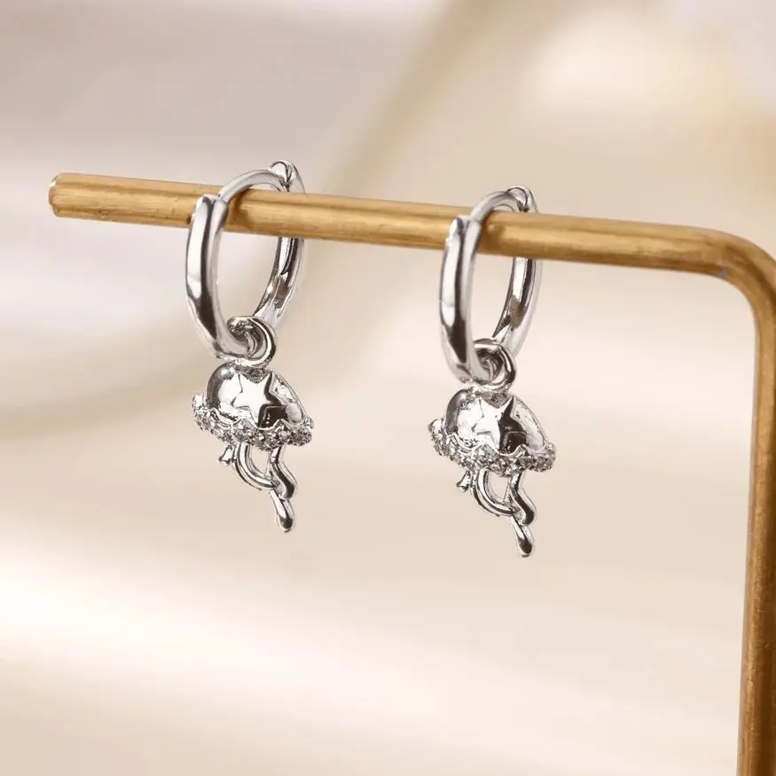Zircon Jellyfish Earrings Silver Color Pendant Earring