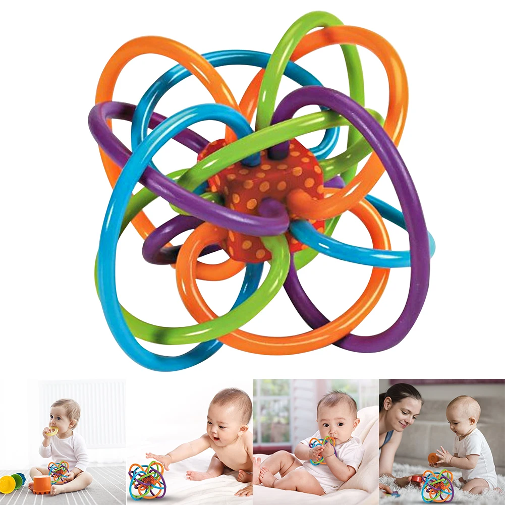 2 in 1 Montessori Toy BPA Free Grabbing Hand Ball Scratch Proof Soft Rubber Teething Toys Early Developmental Toys for Kids Baby teething toys