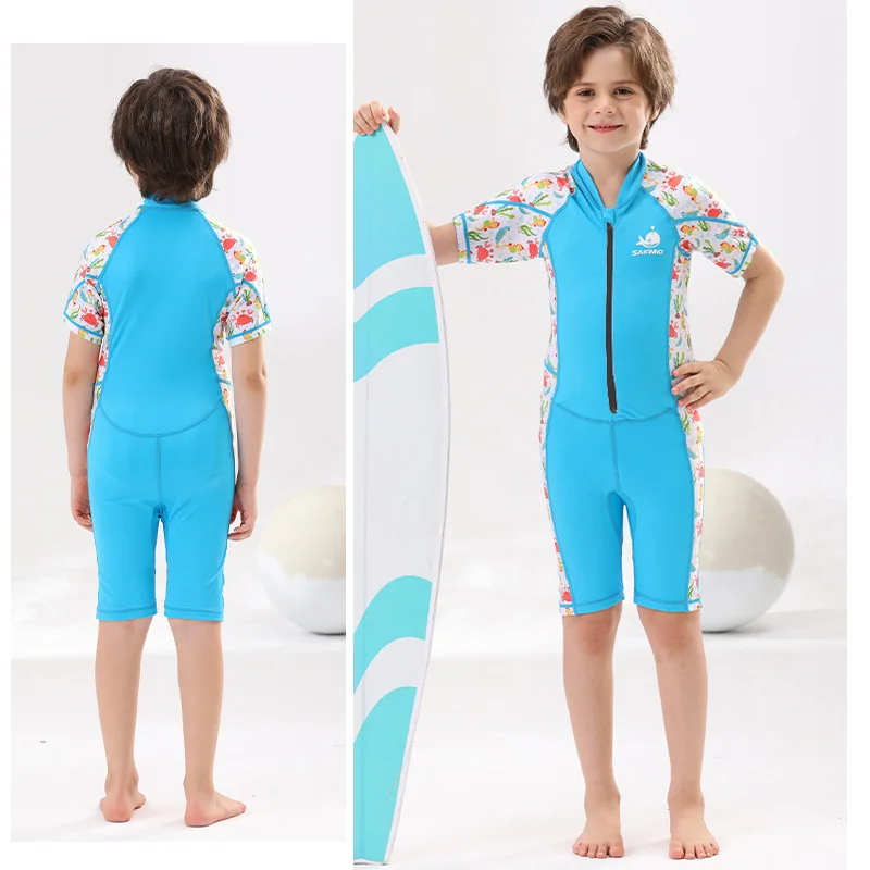 

Boys/Girls One Piece Short Sleeve Rash Guard Swimsuit Kid Water Sport Short Swimsuit UV Sun Protection Bathing Suits Front Zip